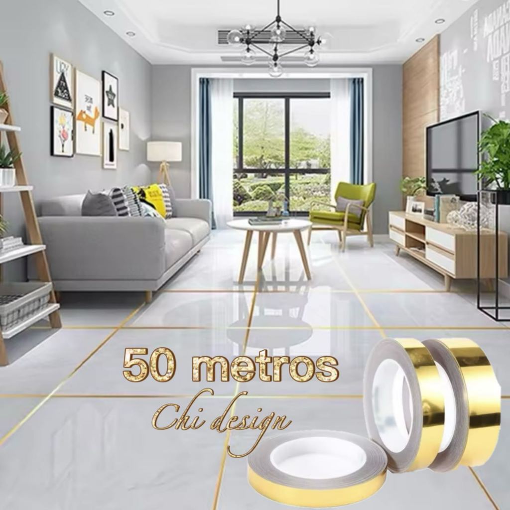Fita Dourado Metalizada De PVC Para Decoração 50 Metros Com Autocolante em Oferta na Shopee