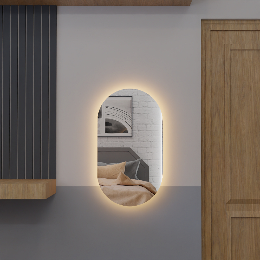 Espelho Oval Com Led E07 Luz Branca e Amarela Sala Quarto Salão — imagem 2 de 2