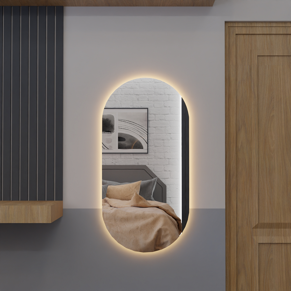 Espelho Oval Com Led E07 Luz Branca e Amarela Sala Quarto Salão