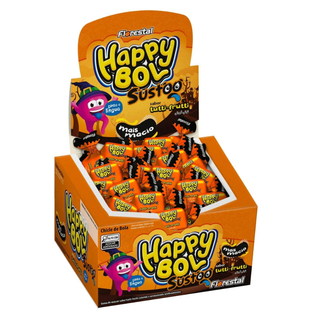 Chiclete Happy Bol Pinta a Língua Susto Tutti-frutti 140g Florestal em Oferta na Shopee