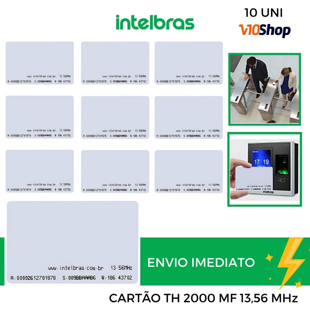 Kit 10 Cartão de Proximidade Rfid 13.56 Mhz Th 2000 MF Intelbras Abertura Fechadura Controle Acesso