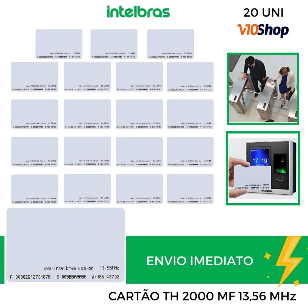 Kit 20 Cartão de Proximidade Rfid 13.56 Mhz Th 2000 MF Intelbras Abertura Fechadura Controle Acesso
