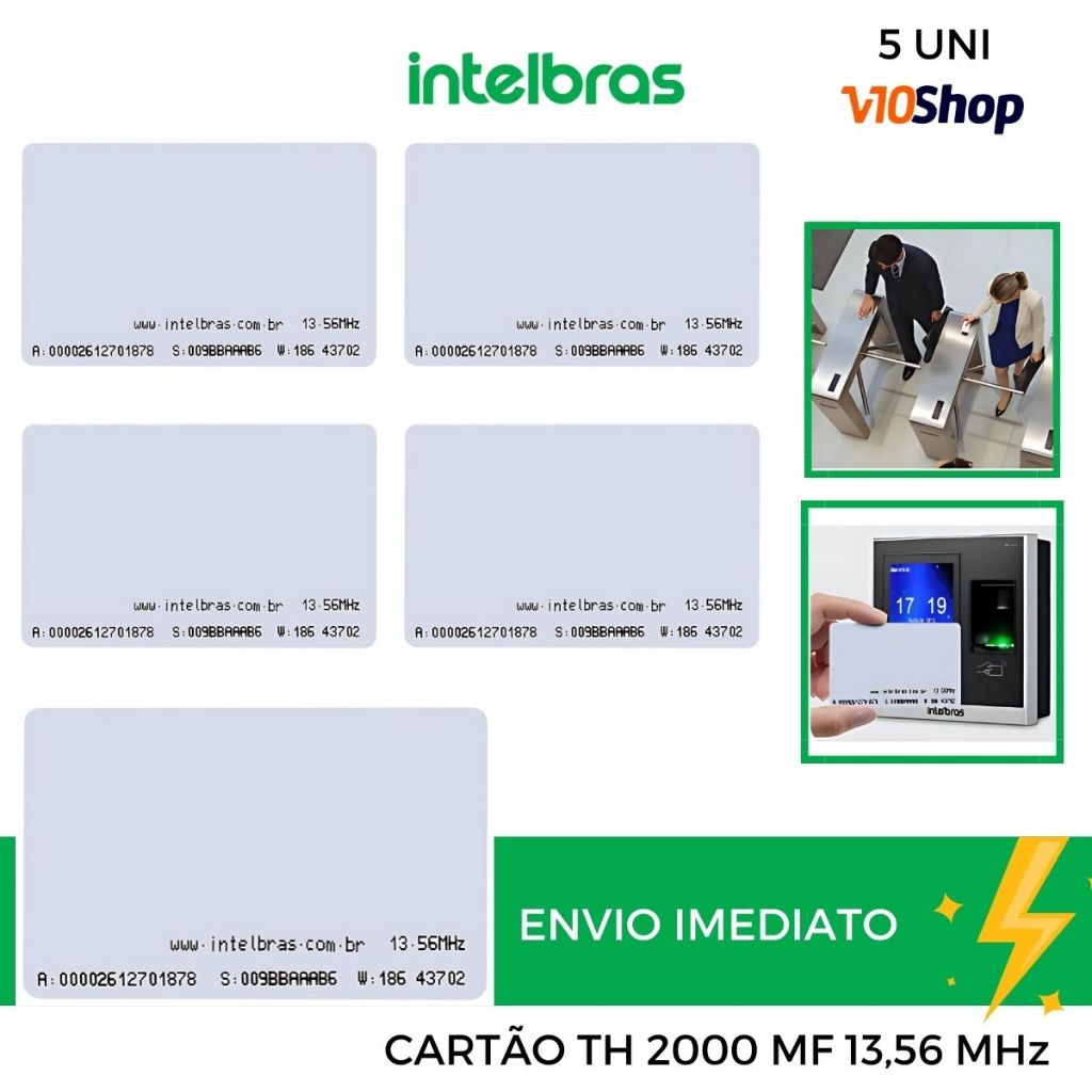 Kit 5 Cartão de Proximidade Rfid 13.56 Mhz Th 2000 MF Intelbras Abertura Fechadura Controle Acesso