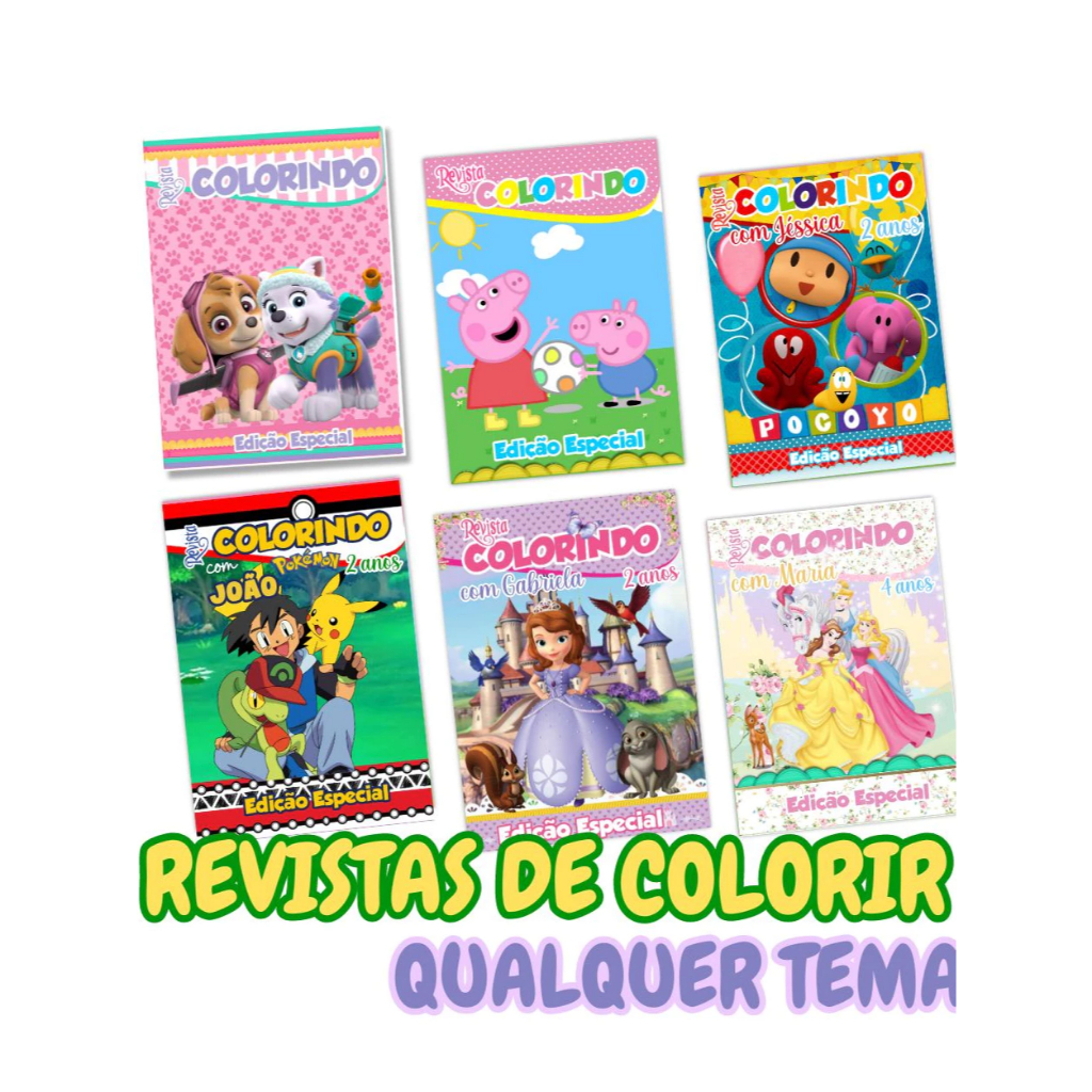 Kit até 30 Livros de colorir lembrancinha personalizada qualquer tema - mundo bita - bolofofo - stitch - patrulha canina - barbie - volta ao sol - 365 sorrisos - gaby - safari - jardim encantado - bento e totó - princesas - revistinha - livrinho