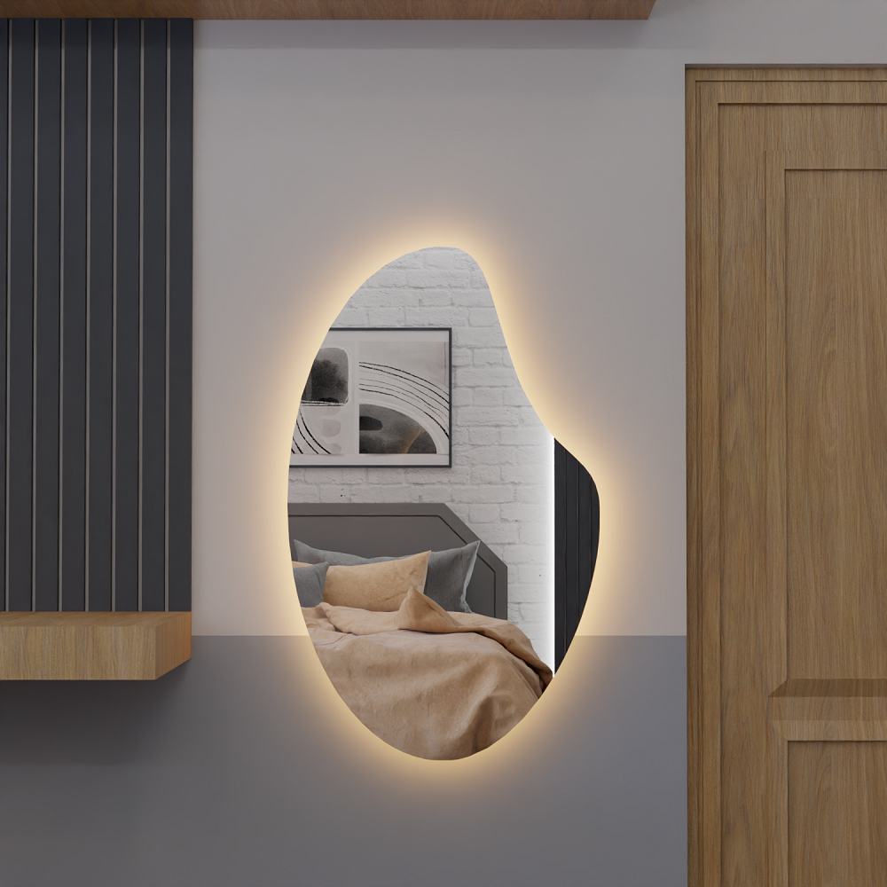 Espelho Organico Com Led E10 Luz Branca e Amarela Sala Quarto Salão