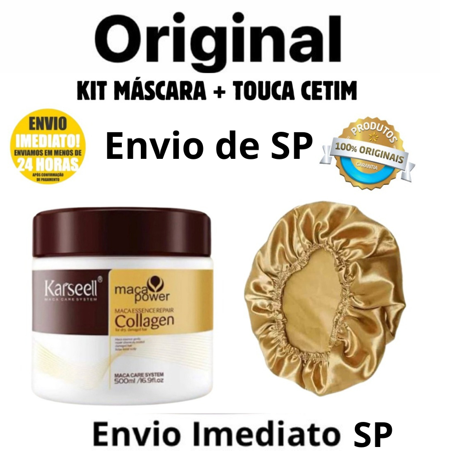Kit Máscara Karseell Collagen Original 500ml + Touca cetim anti frizz Kit karseell