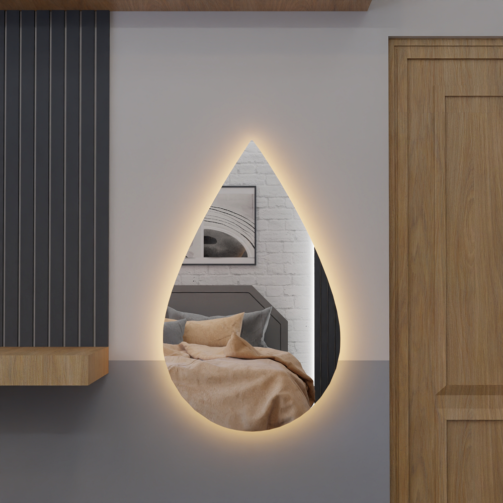 Espelho Gota Com Led E12 Luz Branca e Amarela Sala Quarto Salão