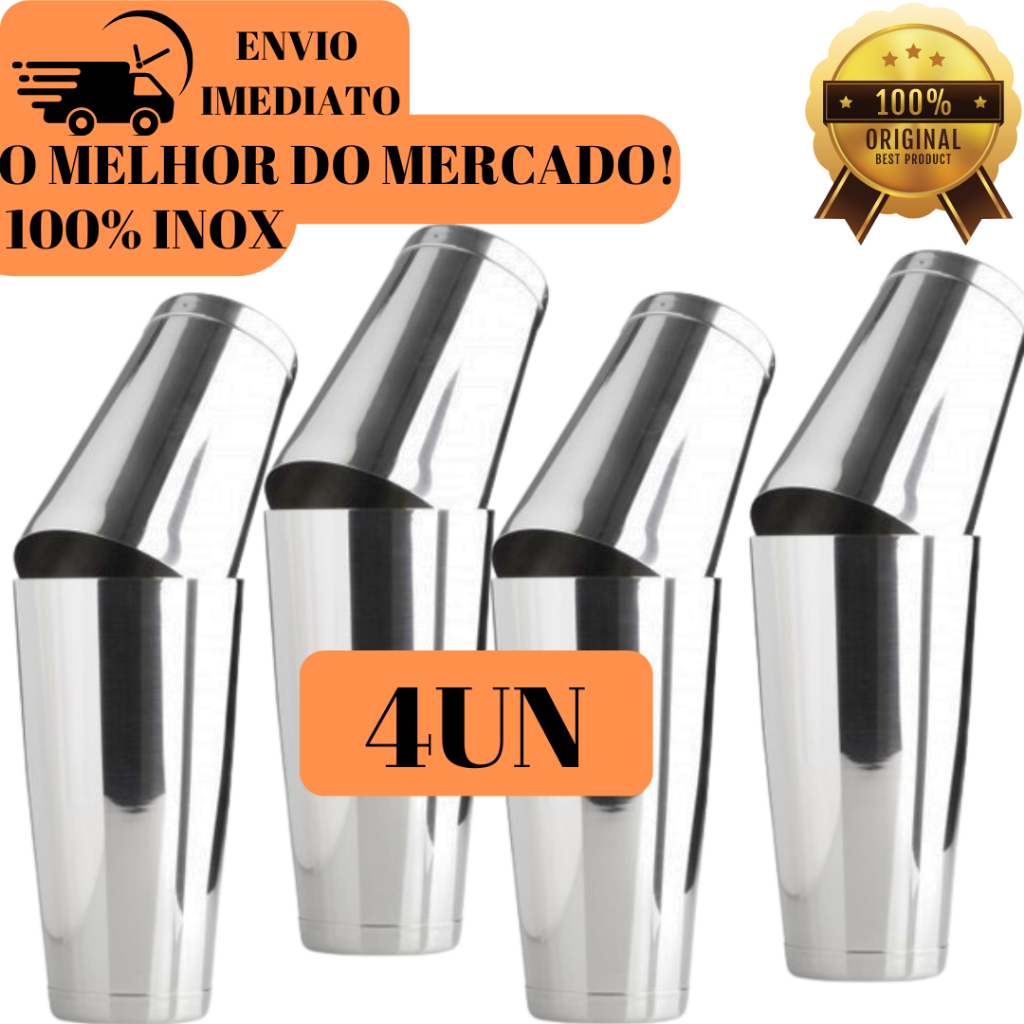 KIT 04 Coqueteleira 100% Inox Para Drinks Coquetéis Caipirinha Kit Caipirinha