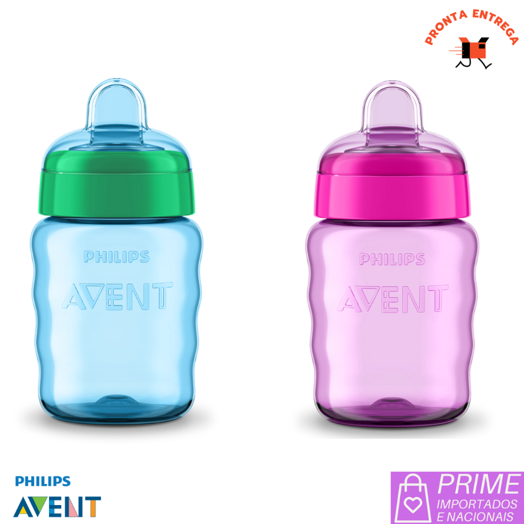 Copo Avent Transição Silicone Azul Rosa 260ml anti vazamento