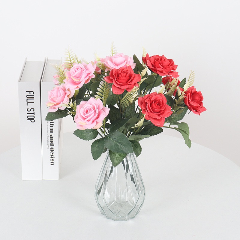 6 garfos Buque artificial de rosas para decorações--3024