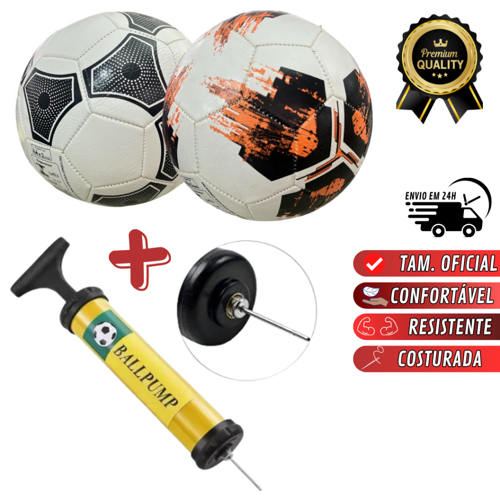 Kit Bola de Futebol Campo Profissional + Mini Bomba de Inflar Tamanho Oficial Número 5