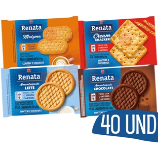Biscoito Renata Sache com/2 un amanteigado 10g  sabor MAIZENA+CREAM CRAKER+LEITE+CHOCOLATE 40 UN em Oferta na Shopee