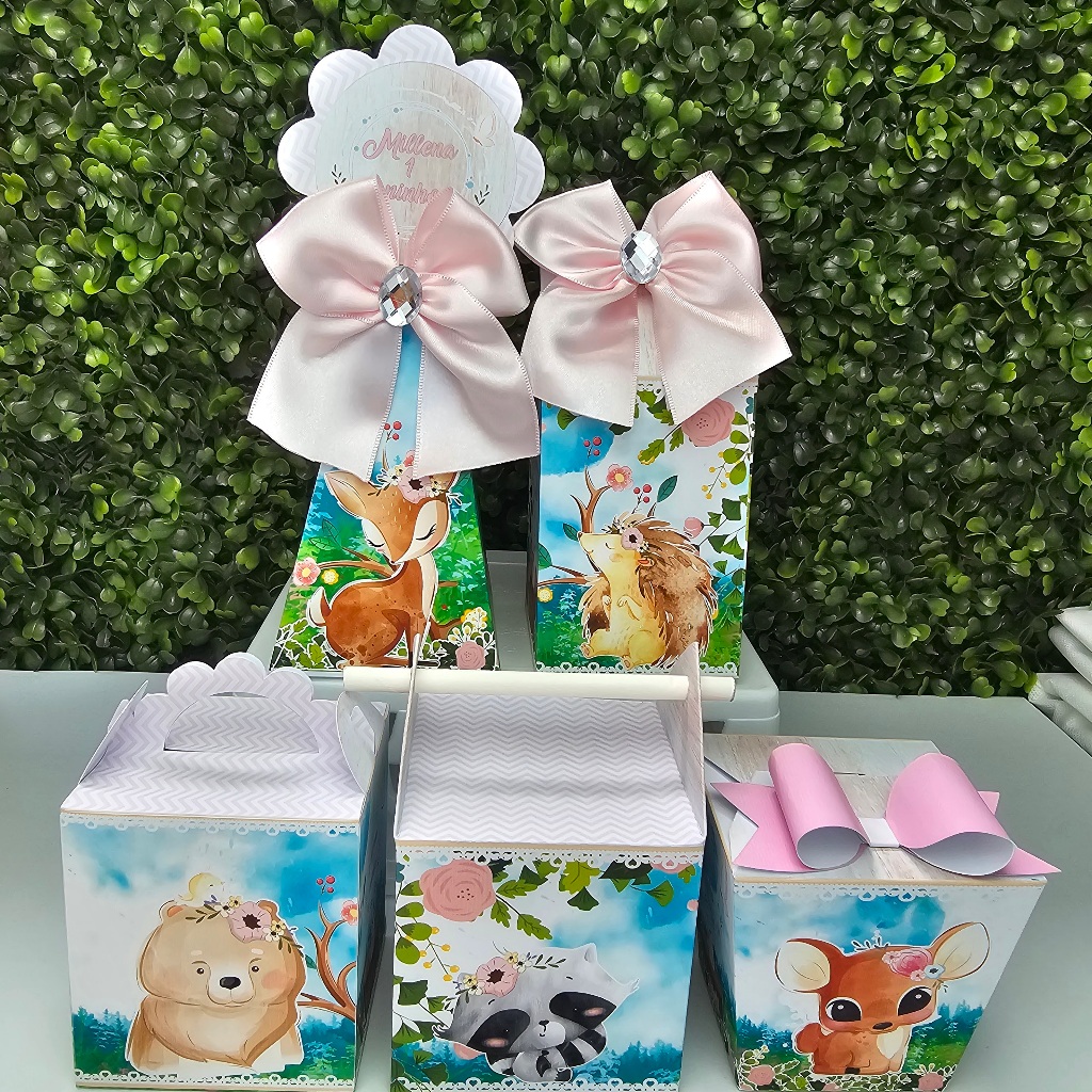Kit Caixa Montada BOSQUE ENCANTADO MENINA - Personalizados - Festa infantil - Aniversário - Lembrancinha