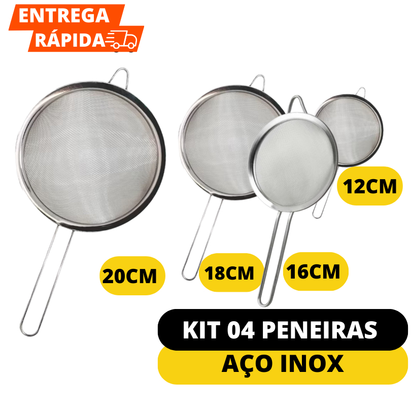 Kit 4 Peneiras Coador De Peneiras Aço Inoxidável Para Cozinha Peneira De Cozinha