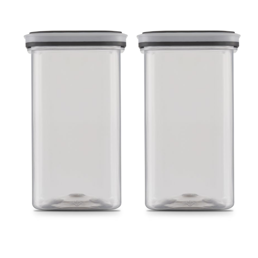 Kit 2 Pote Hermético 1500ml Quadrado preto Plástico para Mantimentos Vedação Máxima Transparente