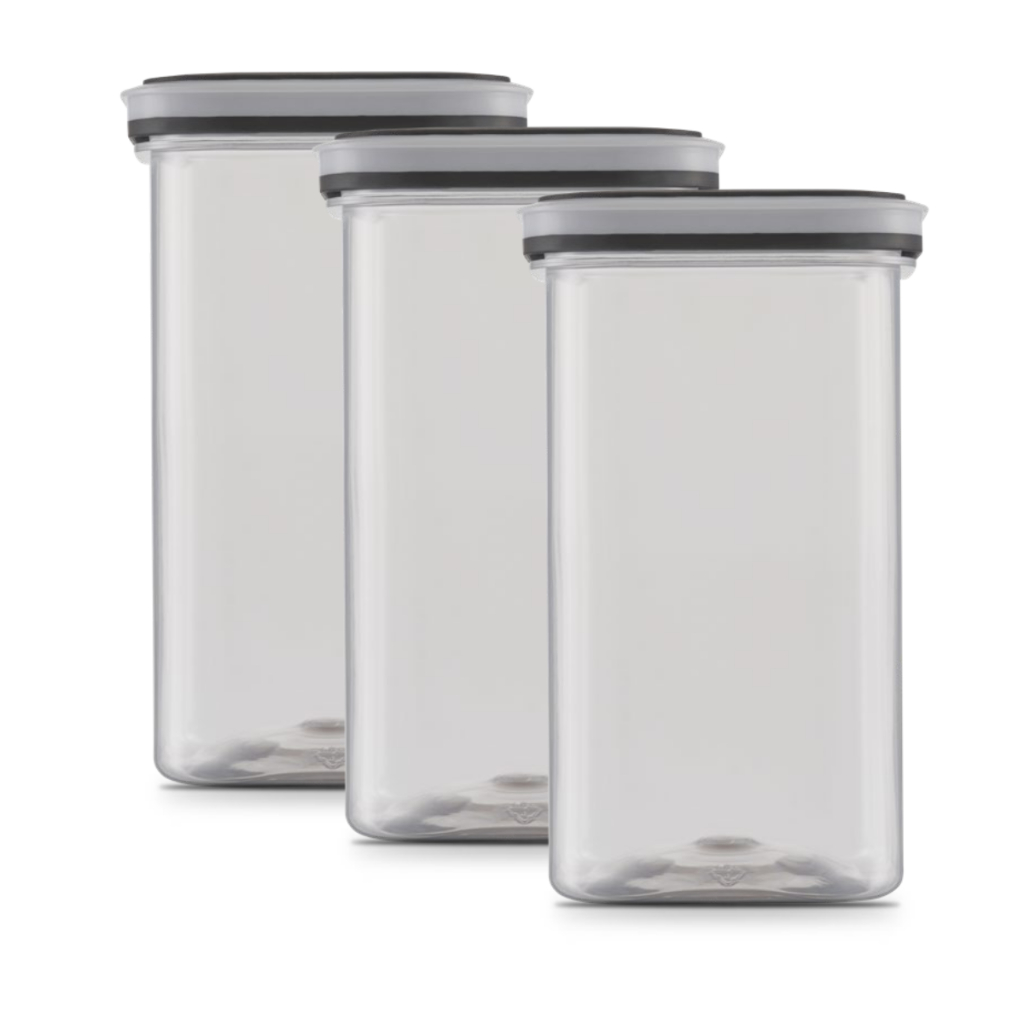 Kit 3 Potes Herméticos 1500ml Quadrado preto Plástico para Mantimentos Vedação Máxima Transparente