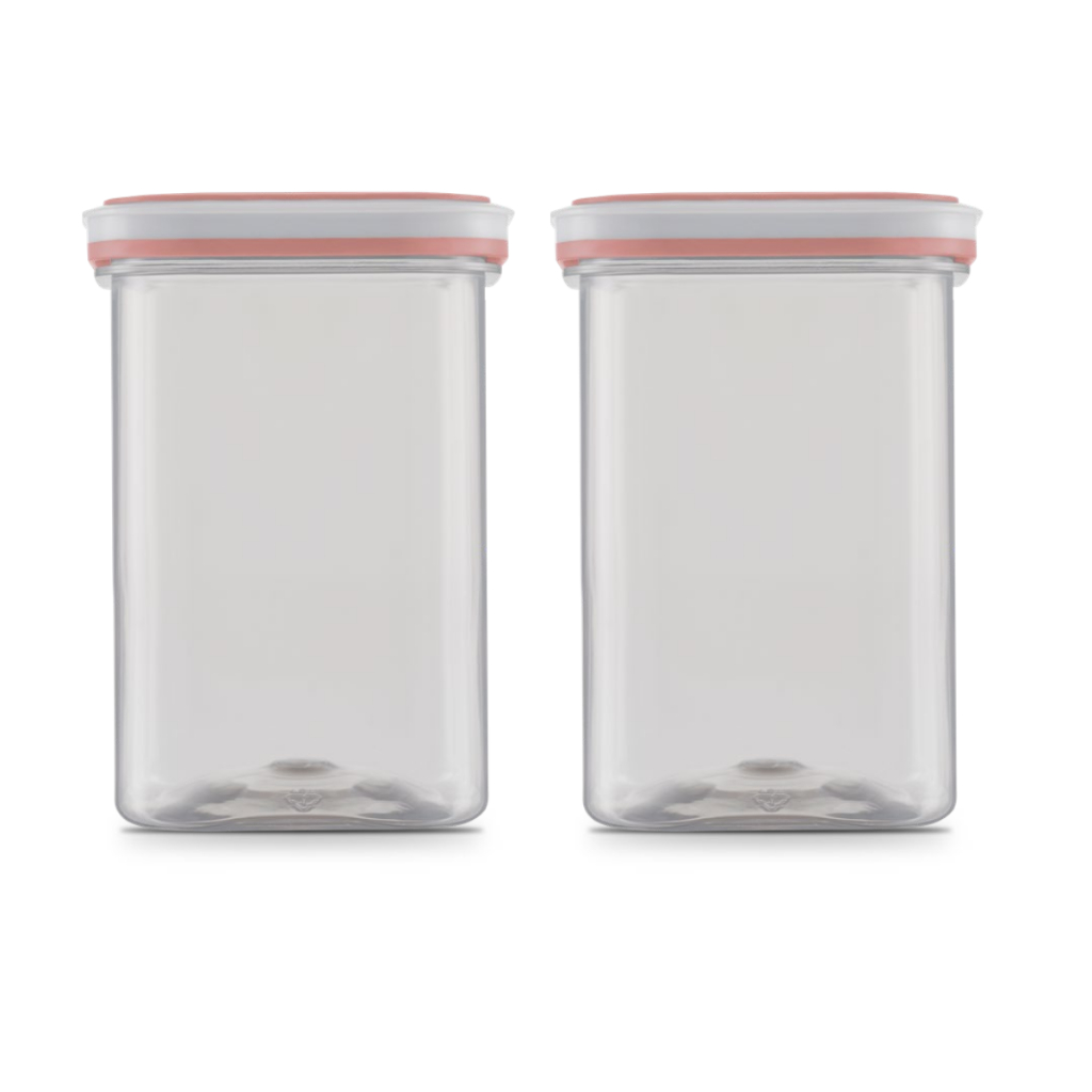 Kit 2X Potes Herméticos com 2000ml Quadrado Rosa Plástico para Mantimentos Vedação Máxima Transparente Tampa Hermética detalhe Rosa