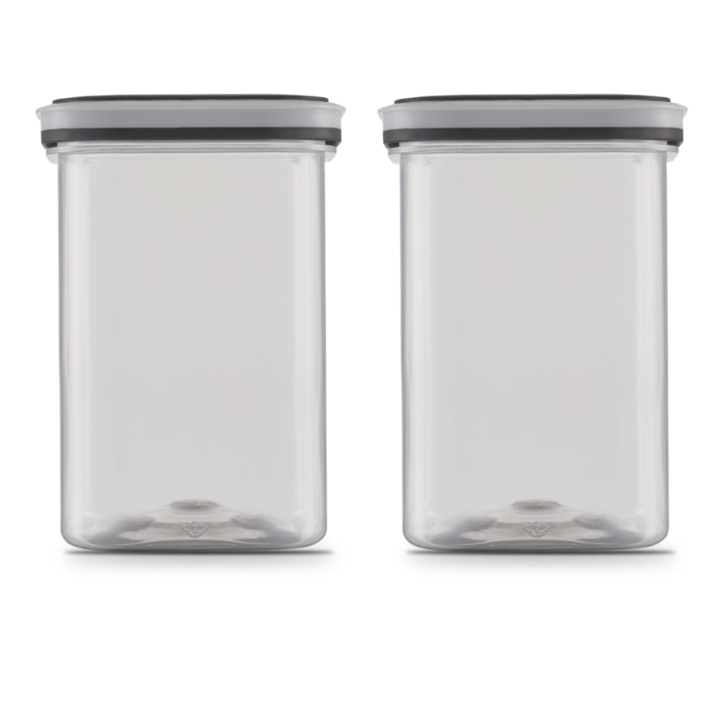 Kit 2 Potes Herméticos 2000ml Quadrado preto Plástico para Mantimentos Vedação Máxima Transparente