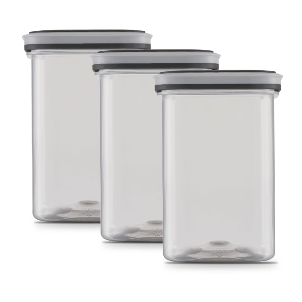 Kit 3 Potes Herméticos 2000ml Quadrado preto Plástico para Mantimentos Vedação Máxima Transparente