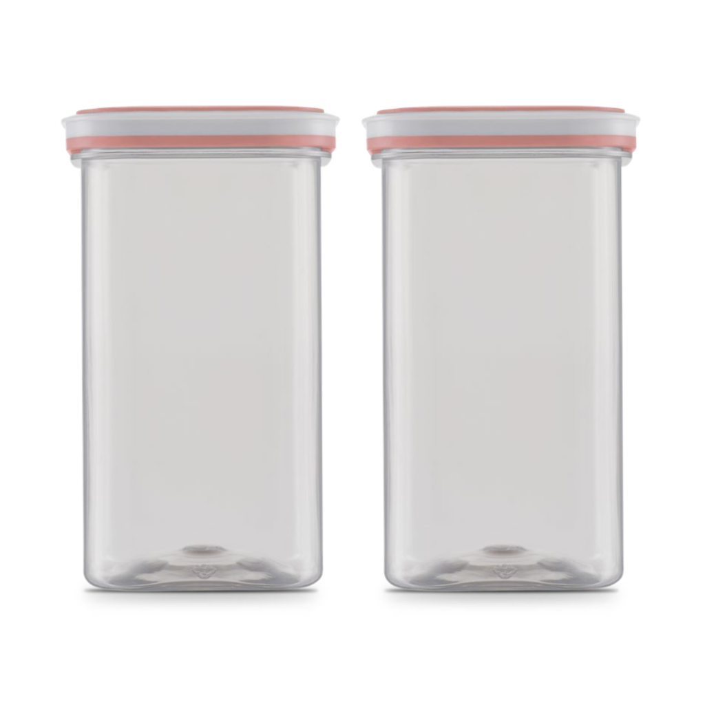 Kit 2 Potes Herméticos de 1500ml Quadrado Rosa Plástico para Mantimentos Vedação Máxima Transparente