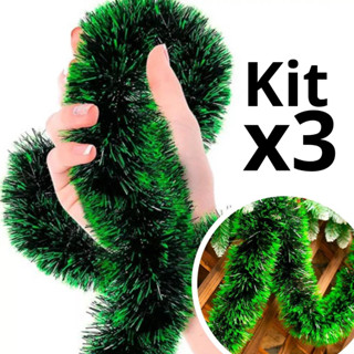 KIT 3 Festão Verde Escuro - Nevado Premium Decoração Natal 2mx8cm