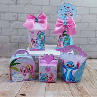 Kit Personalizados caixinhas STITCH E ANGEL lembrancinha aniversário -festa PEGUE E MONTE em Oferta na Shopee
