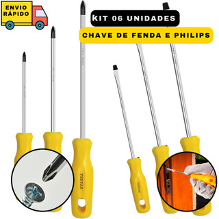 Jogo 6 Chaves Fenda e Philips Kit Tamanhos E Medidas Diferentes Resistente Para Casa E Uso Profissional
