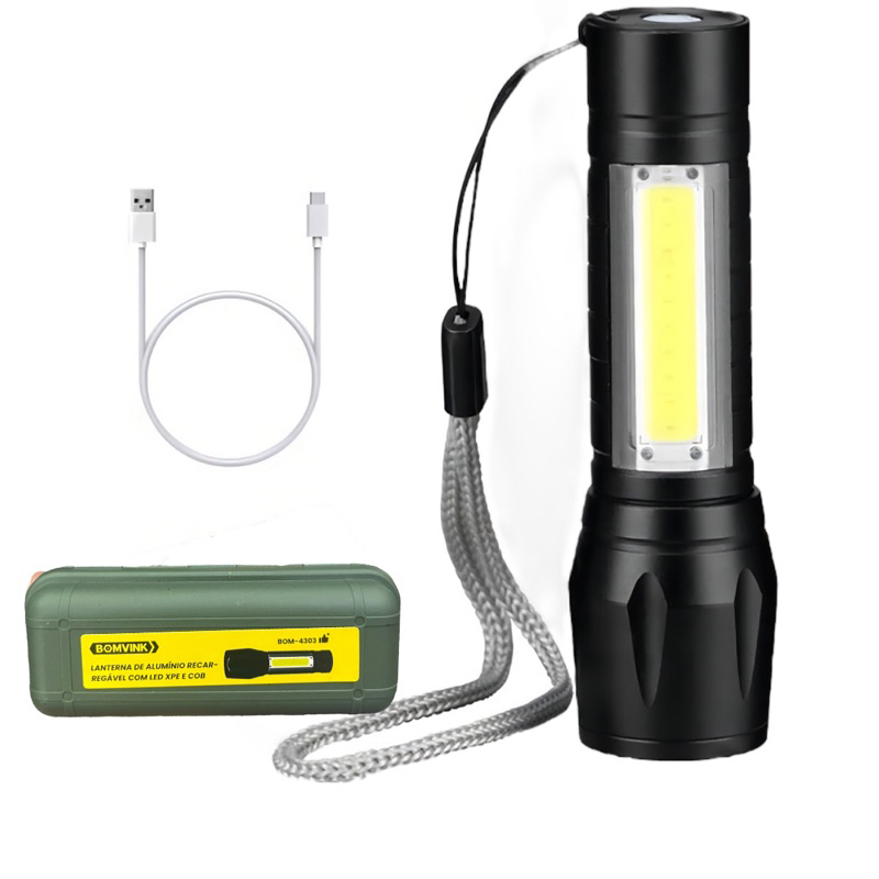 Lanterna Mini Led Lampião Tatica Recarregável Zoom Forte Cor da lanterna Preto Cor da luz Branco