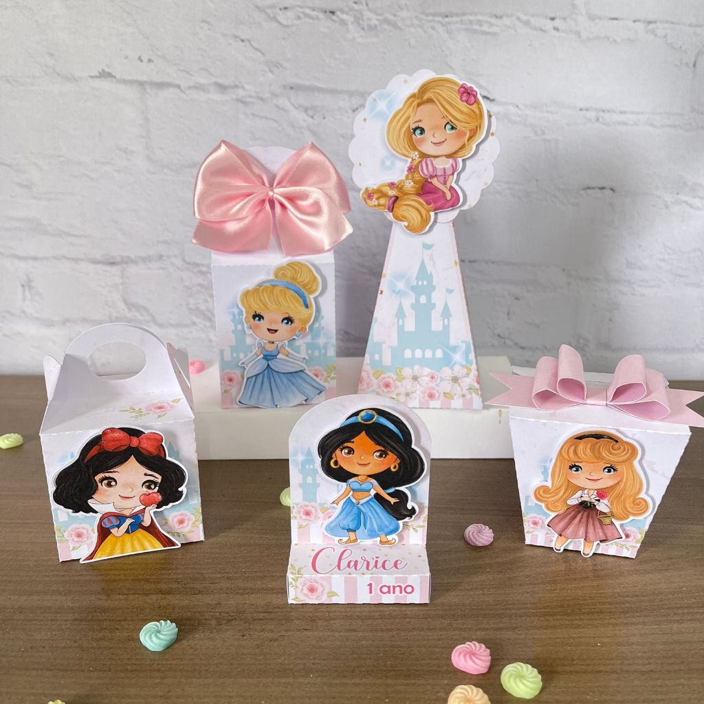 Kit Festa - 20 Lembrancinhas Personalizadas Princesas – pegue e monte – caixinhas personalizadas – papelaria personalizada