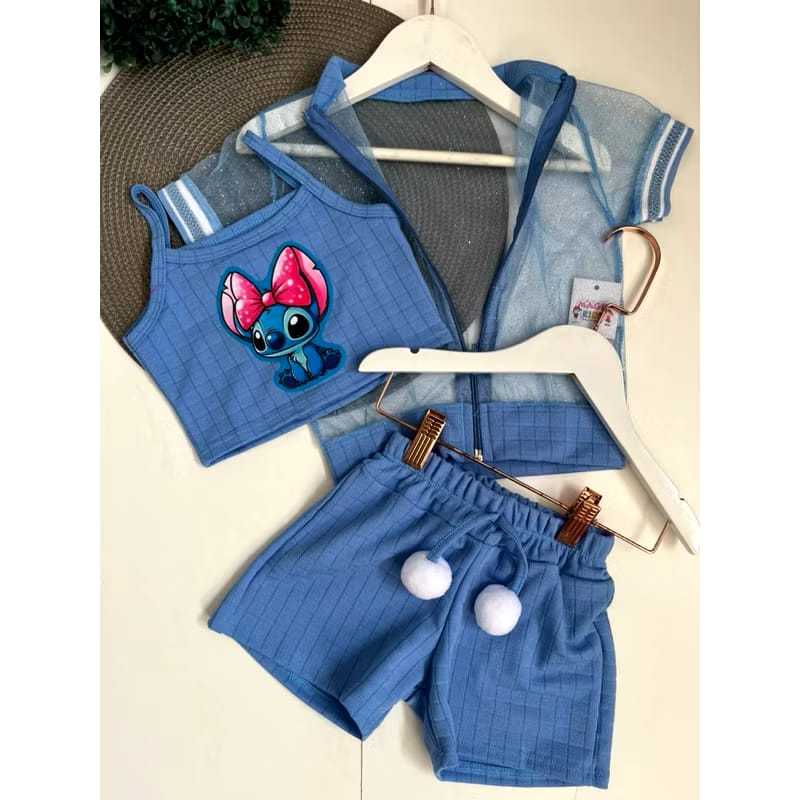 Conjunto infantil menina 3 peças kit  conjunto infantil stitch menina 3 peças roupa infantil stitch moda blogueirinha