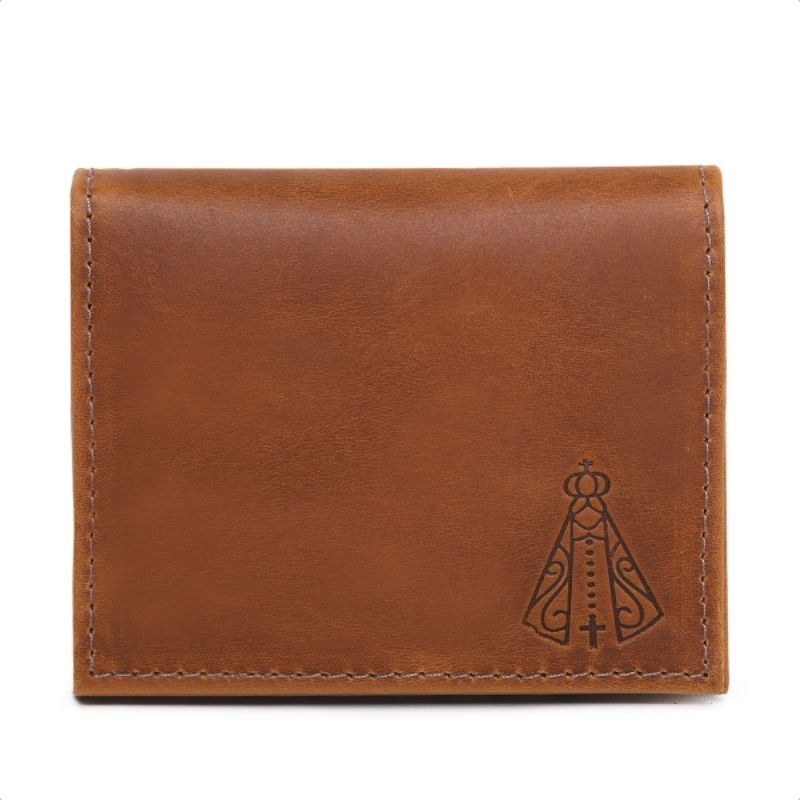 CARTEIRA MASCULINA EM COURO LEGÍTIMO NOSSA SENHORA MODELO EM L SLIM PREMIUM COMPACTA CNH CEDULAS CARTÕES BOLSO.