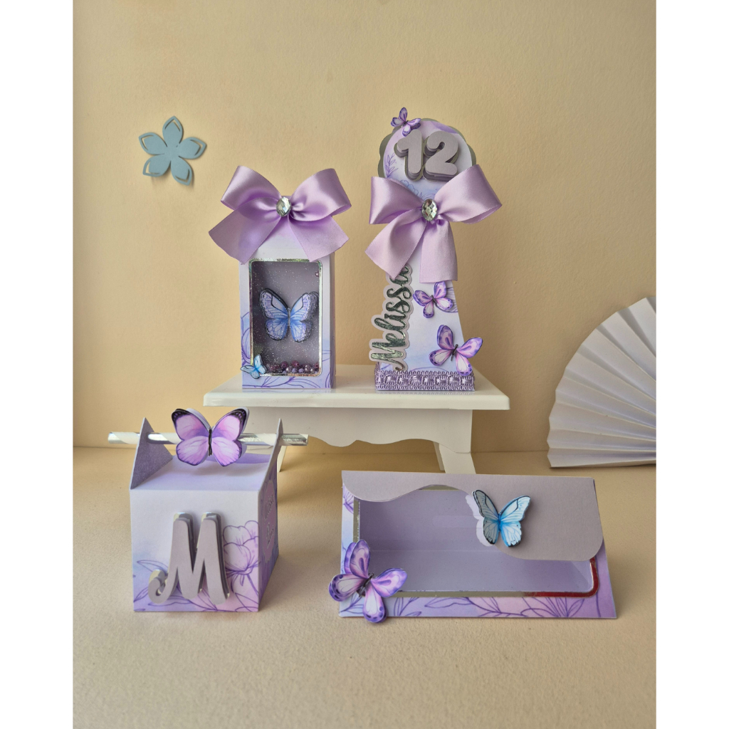 Lembrancinha Jardim das Borboletas Luxo / Kit Festa Jardim das Borboletas / Personalizados Borboletas / Aniversário infantil Borboletas lilás / cores principais lilás, branco, azul