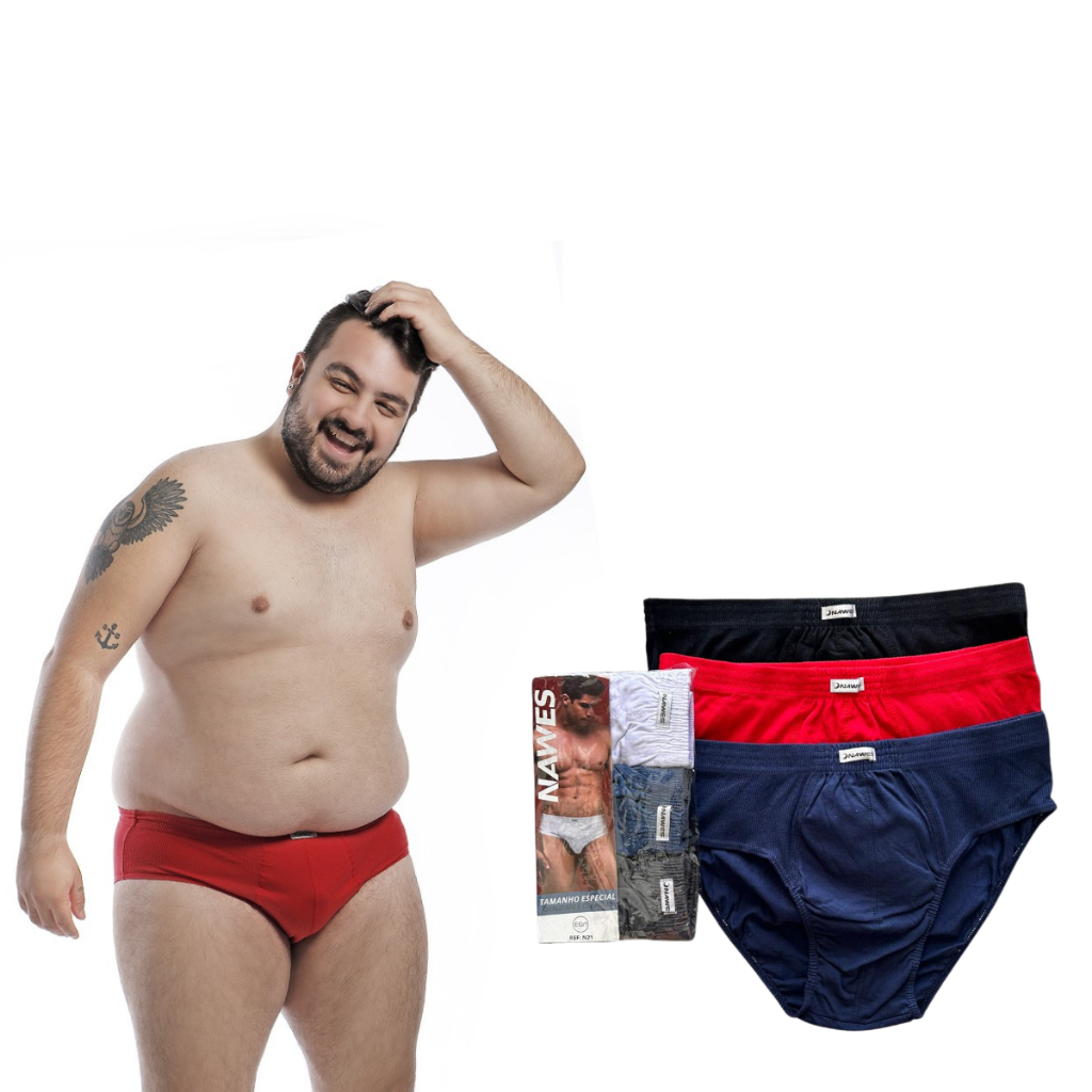 Kit 6 Cuecas Adulto Slip Canelada Respirável Tradicional Algodão Plus Size Extra Nawes