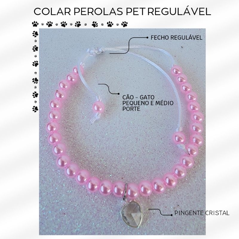 Gargantilha Pet Colar Pérolas com Fecho Regulável para Cães Gatos Filhotes Raças Pequenas Porte Pequeno e Médio combina perfeitamente com pet fêmea e pet macho acessório pet de pescoço tamanho ajustável todas as raças coleira pet luxo gargantilha pet luxo
