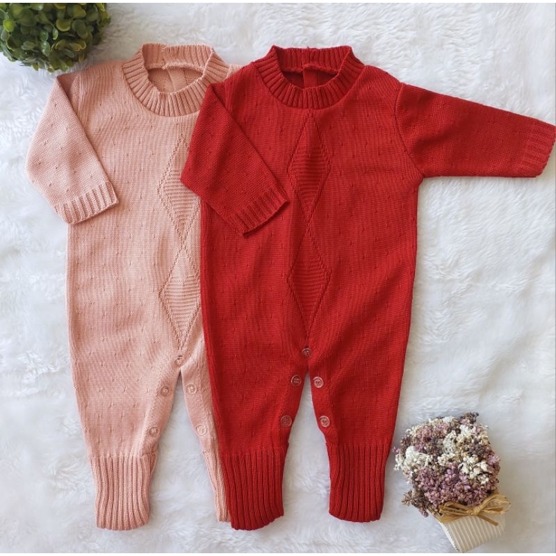 Macacão Coração para Bebê Rescem Nascido Saída Maternidade Tricot Menina é Menino Tricô