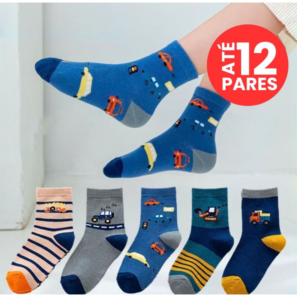 Kit de Meias Infantil Com Estampa Menino Crianca Masculino