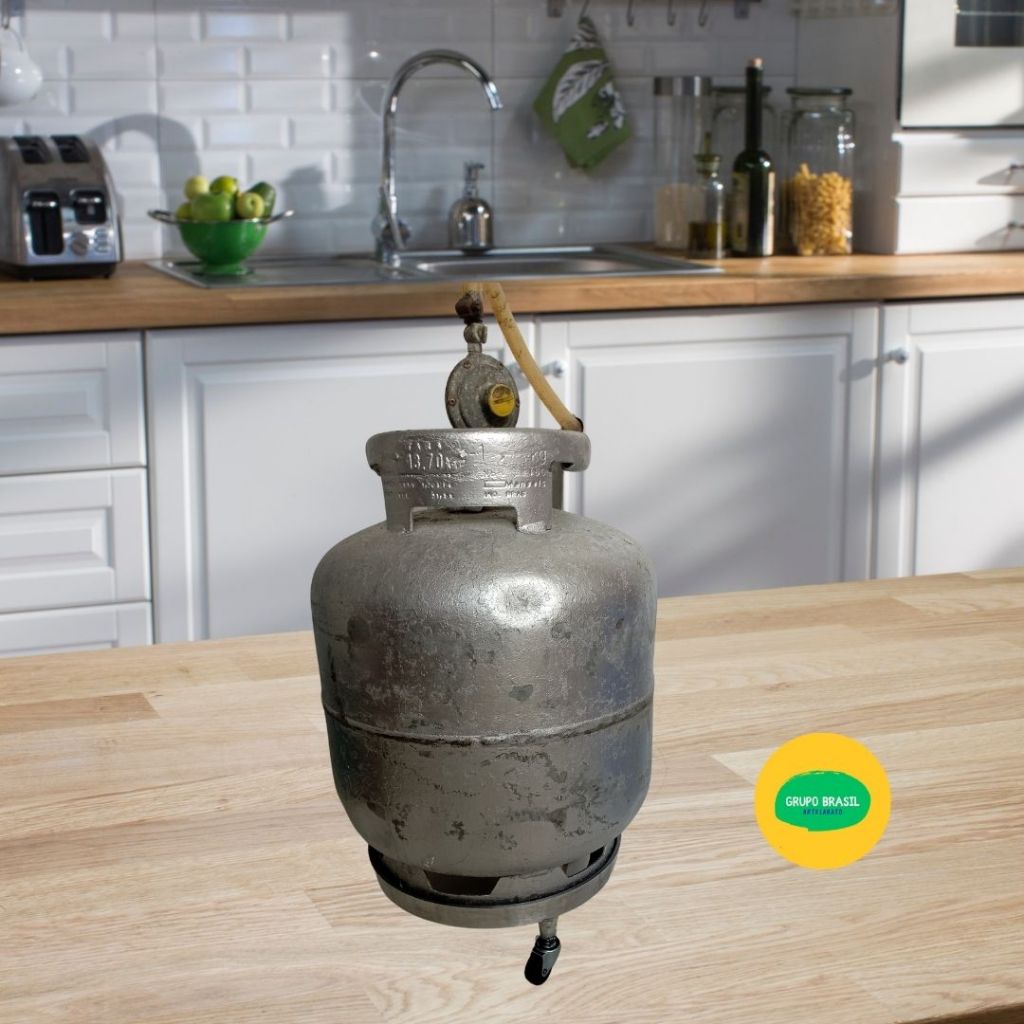 Suporte Botijão de Gás Vasos Plantas Garrafão Água Multiuso Alumínio Fundido Base Circular 3 Rodas