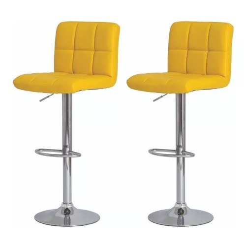KIT 2 Banquetas amarelo Gomos Amarela Confort Altura Ajustável girátoria cozinha
