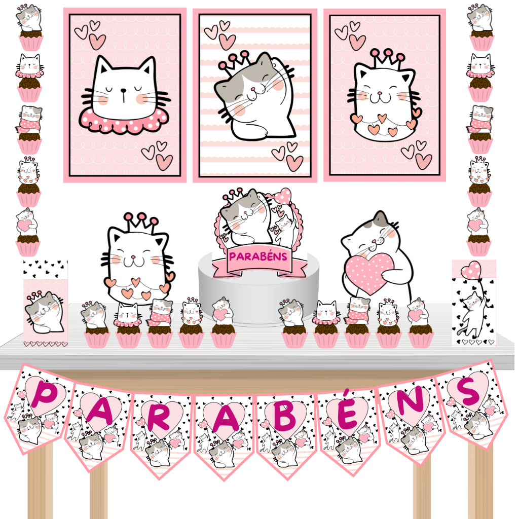 Kit Festa Fácil Kit Só Um Bolinho Gatinhas Gatas Gatos Rosa Festa Pet Aniversário Mêsversario em Oferta na Shopee