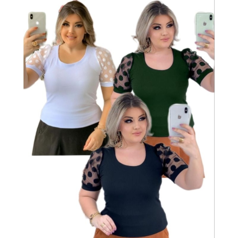 Blusa feminina evangélica manga tule kit 5 blusas caneladas GG em Oferta na Shopee