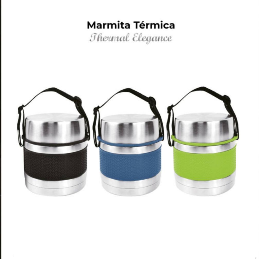 marmita termica preta frio e quente aço inox 304 alta qualidade com alca 750ml dois andares-ke home em Oferta na Shopee