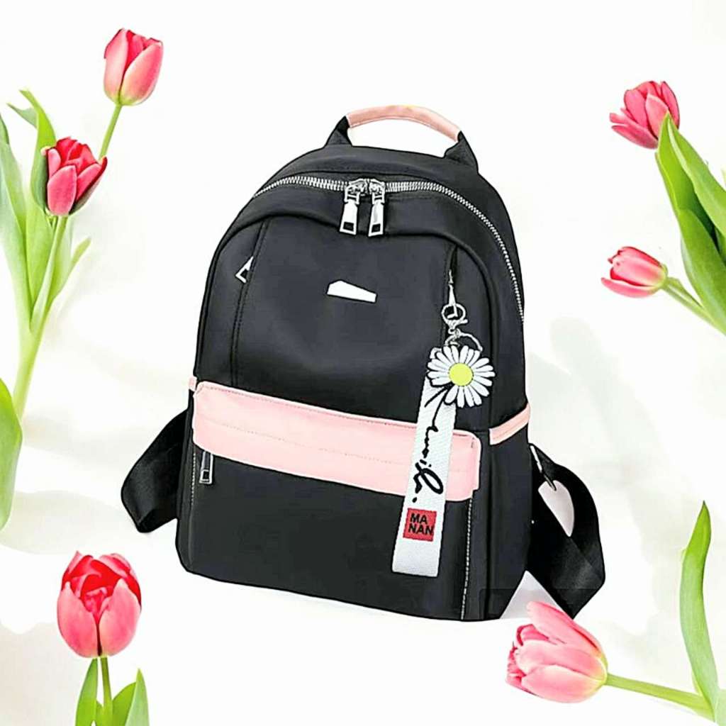 Mochila de nylon casual Feminina Casual à prova d'água  mochila escolar com o acessório da flor