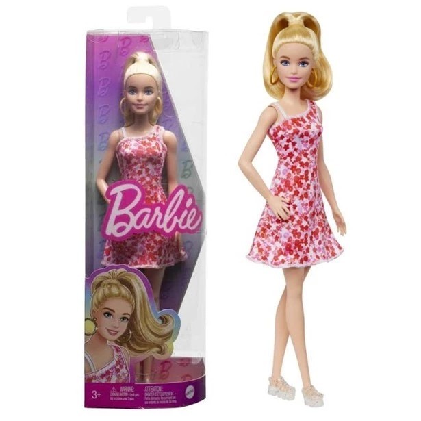 Boneca Barbie Fashionistas 205 Loira Vestido Flor Vermelha - Mattel HJT02