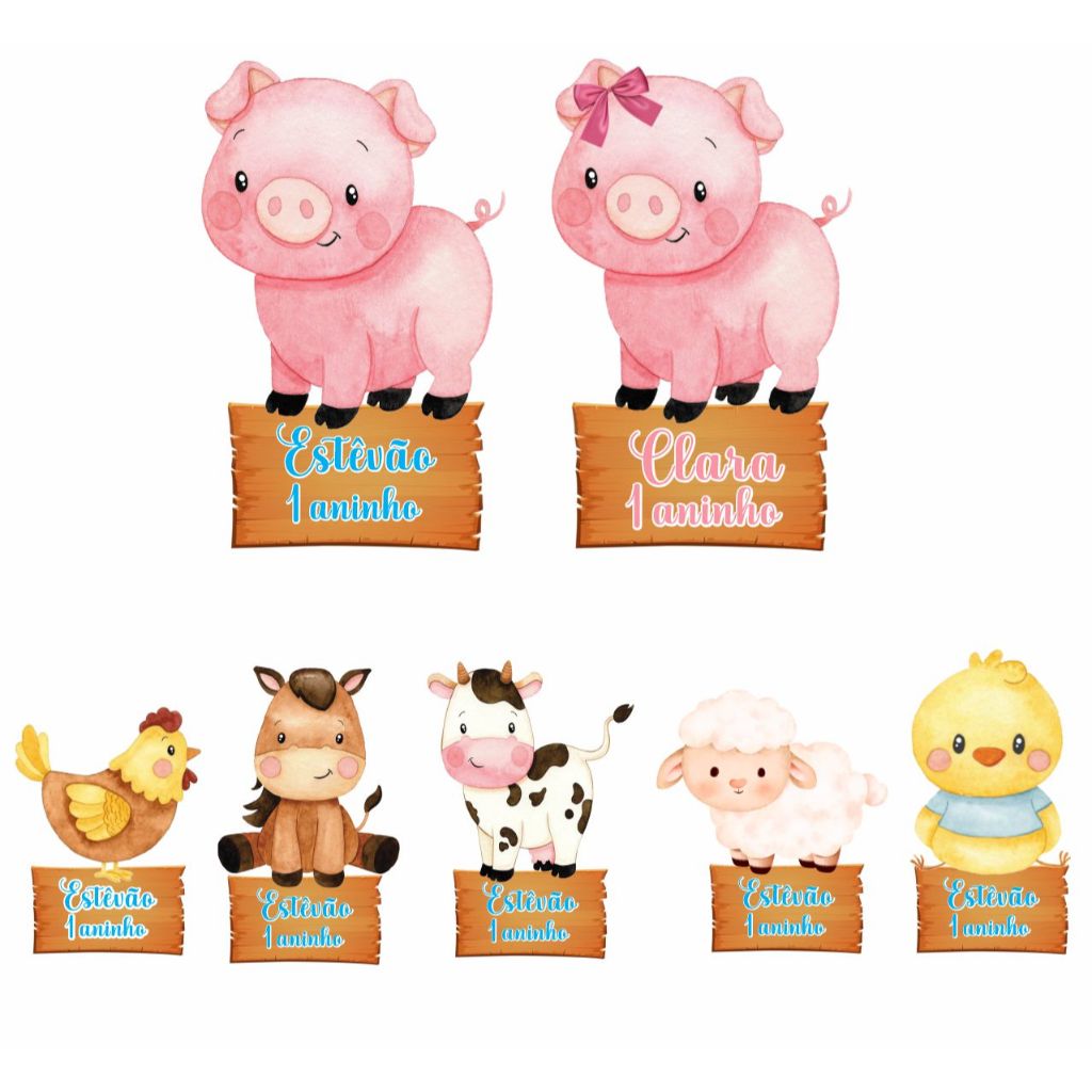 Festa Fazendinha personalizada 15 Apliques 3D Topper Tag  para tubetes decoracao de festa aniversario