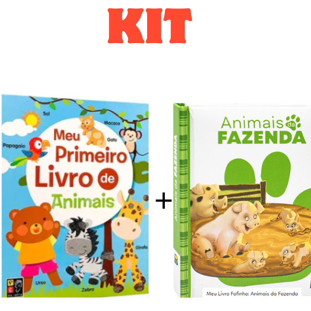 Kit 2 Livros Infantil Meu Primeiro Livro de Animais e Fazenda Todo Livro
