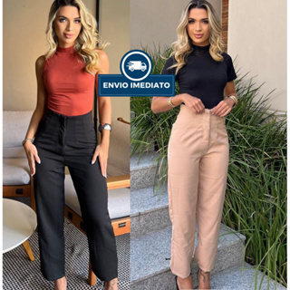 Calça Alfaiataria estilo Zarah Feminina Cintura Alta Com ziper Social Elegante Moda Luxo Blogueirinha em Oferta na Shopee