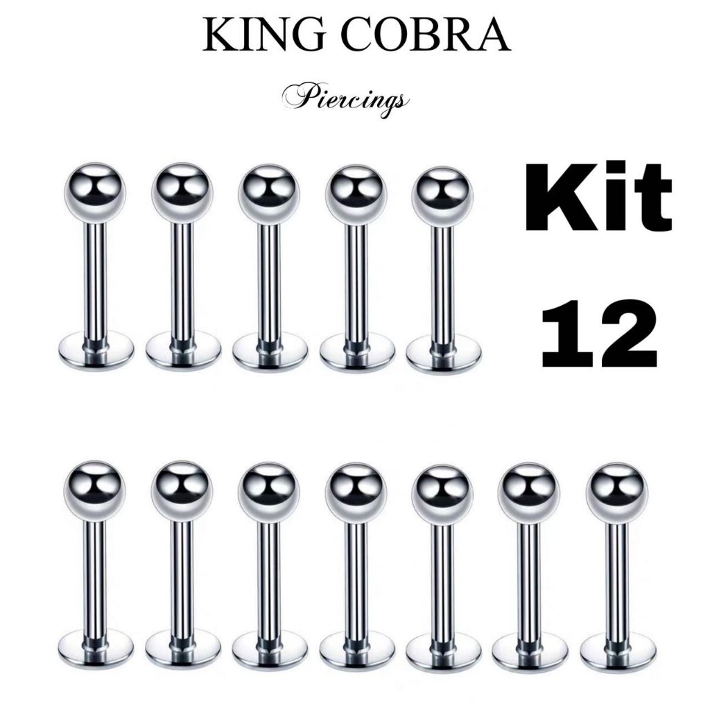 Kit 12 Piercing Labret Prata Em Aço Cirúrgico Tragus Medusa Conch Cartilagem KA123