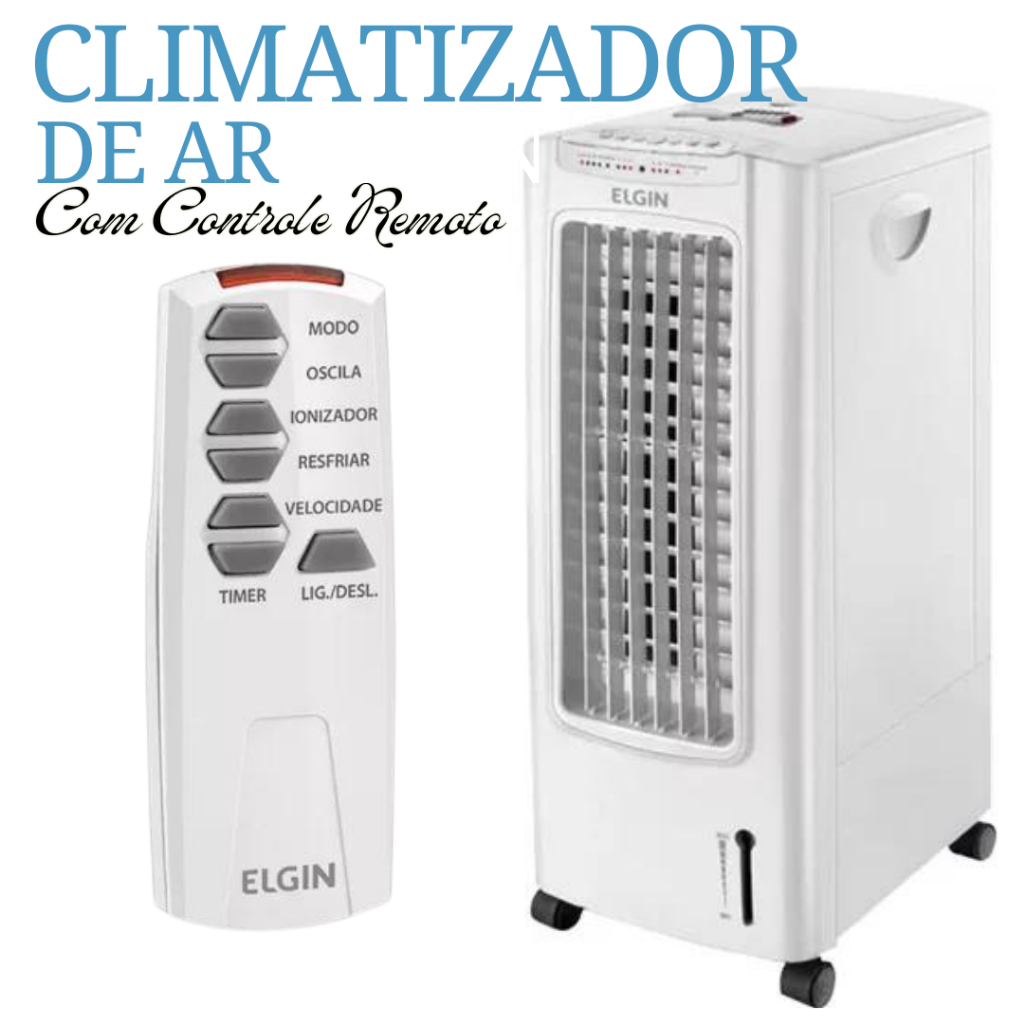 CLIMATIZADOR DE AR ELGIN 7.5L C/ CONTROLE REMOTO C/ FUNÇÃO IONIZADOR, RESFRIA, UMIDIFICA, E PURIFICA