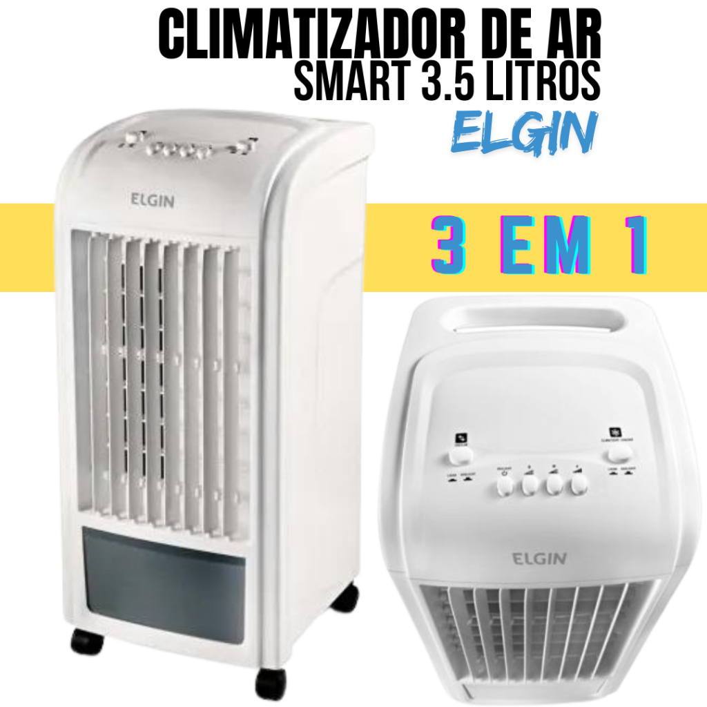 CLIMATIZADOR DE AR SMART 3.5L  3 EM 1, CLIMATIZA, VENTILA E PURIFICA O AMBIENTE C/ OS IONS NEGATIVOS