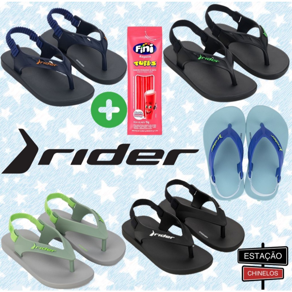 Chinelo Baby Infantil Rider Masculino com  Elástico + Bala Fini - Original